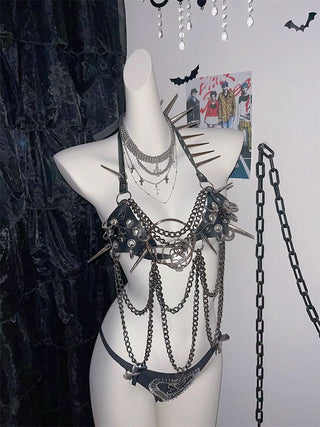 Halter rivet PU leather metal chain top