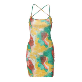 Tie dye lace up backless cami mini dress