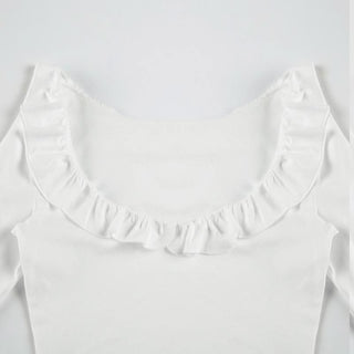 Long flared sleeve crewneck ruffle solid top