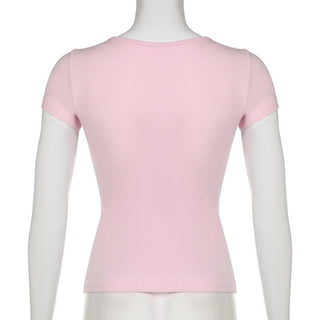 Short sleeve u neck bowknot lace hem top