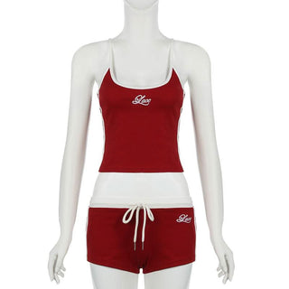 U neck embroidery cami short pant set