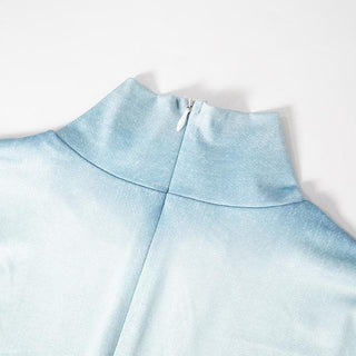 Long sleeve high neck body print zip-up contrast jumpsuit
