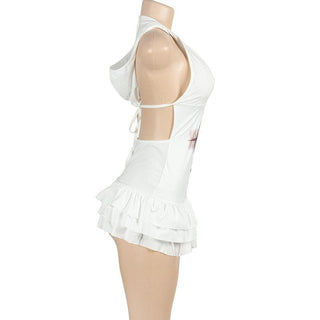 V neck hoodie ruched cross print mini dress