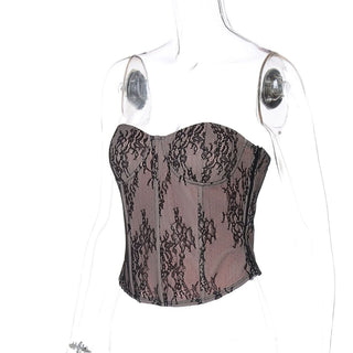 Sweetheart neck bustier lace zip-up tube top