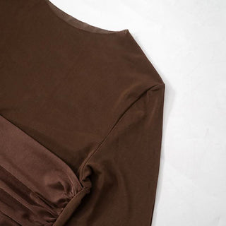 Long sleeve mesh patchwork ruched mini dress