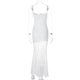 Lace patchwork stitch solid cami maxi dress