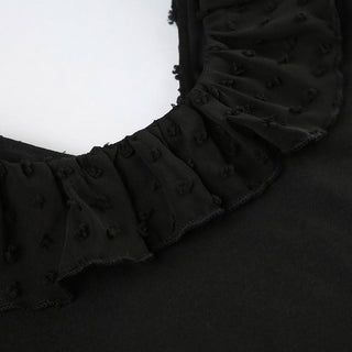 Long sleeve ruffle mesh patchwork top