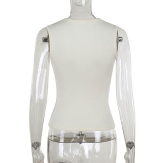 Lace hem deep V neck bowknot solid top