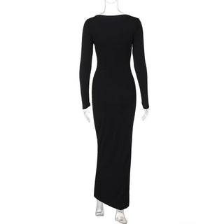 Long sleeve lace hem button maxi dress