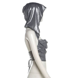 Hoodie metallic backless lace up crop top