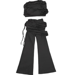 Cap sleeve ruched solid pant set