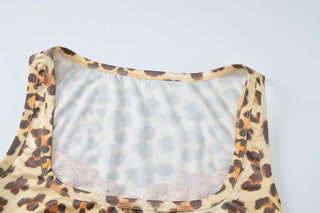 Square neck leopard print mini dress