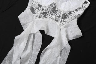 Mesh embroidery ruffle backless cami top