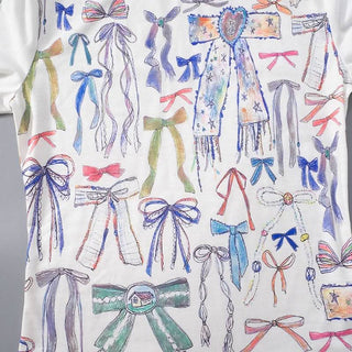 Crewneck long sleeve bowknot print contrast top