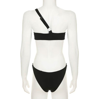 Irregular one shoulder o ring hollow out button bodysuit