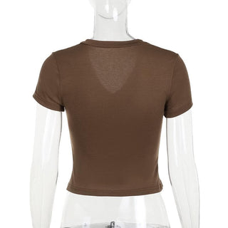 Short sleeve v neck button solid top
