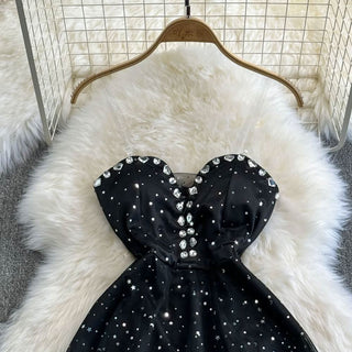 Sweetheart neck beaded glitter mesh mini dress