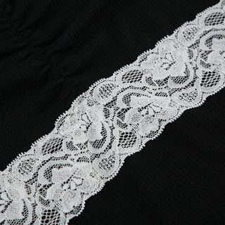 Off shoulder long sleeve lace hem bowknot top