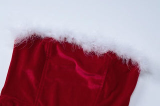 Ruched feather gloves backless tube mini dress