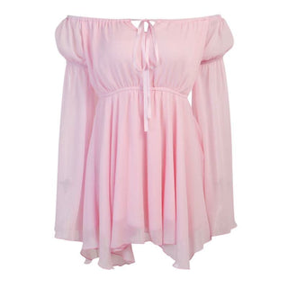 Off shoulder long flared self tie mini dress
