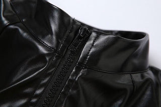 PU leather long sleeve zip-up crop top