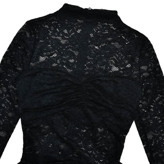 Crewneck long sleeve lace o ring ruched mini dress