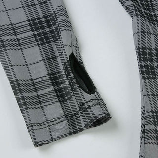 Long sleeve plaid crewneck mesh top