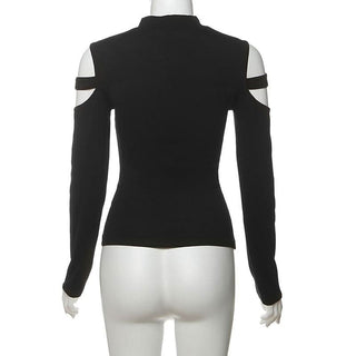 Long sleeve crewneck hollow out cut out top