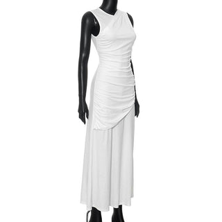 Crewneck ruched patchwork irregular tank midi dress