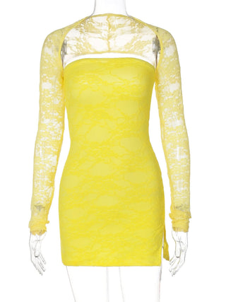 Long sleeve lace shrug tube 2 piece mini dress