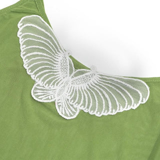 U neck butterfly embroidery sheer mesh cami mini dress