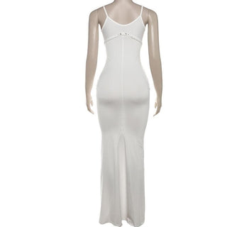U neck hollow out solid cami cut out maxi dress