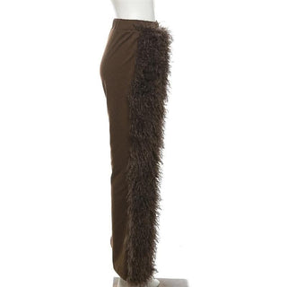 Fluffy patchwork solid high rise pant-final-sale