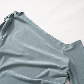 Ruched off shoulder long sleeve irregular solid pant set