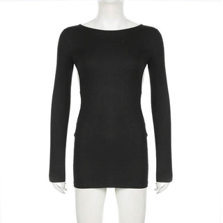 Long sleeve hollow out backless cut out mini dress