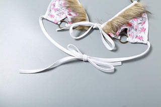 Halter o ring flower print fluffy self tie pant set