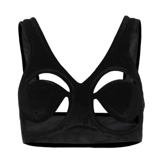 Velvet hollow out solid backless crop cut out top