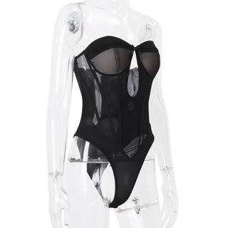 Bustier hollow out bowknot tube bodysuit