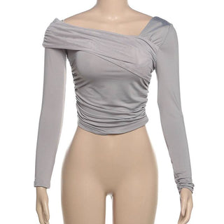 Off shoulder long sleeve ruched top