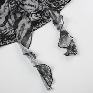 Leopard print ruffle lace hem tube top