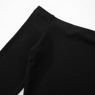 Long sleeve off shoulder bowknot hollow out ribbed cut out top