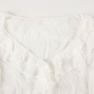 Long sleeve ruffle lace see through top