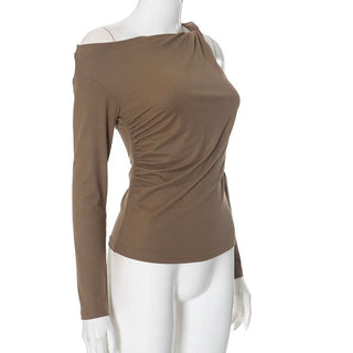 Hollow out long sleeve ruched one shoulder knotted cut out top