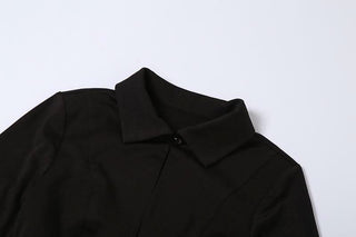 Long sleeve turnover collar button hollow out cut out mini dress