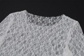 Long flared sleeve lace see through maxi dress