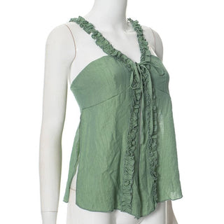 V neck ruffle bowknot slit cami top