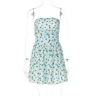 Flower print ruched tube mini dress