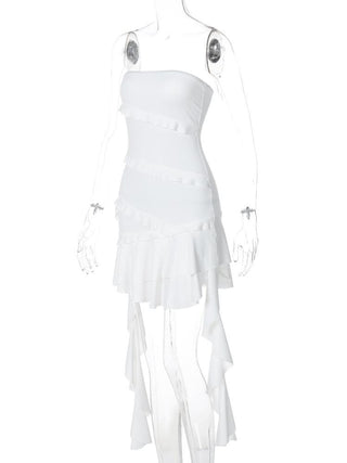 Ruffle flower applique tube mini dress