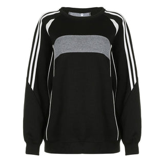 Patchwork long sleeve contrast round neck top