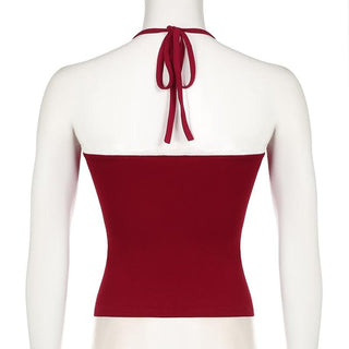 Halter ruched lace hem backless solid top